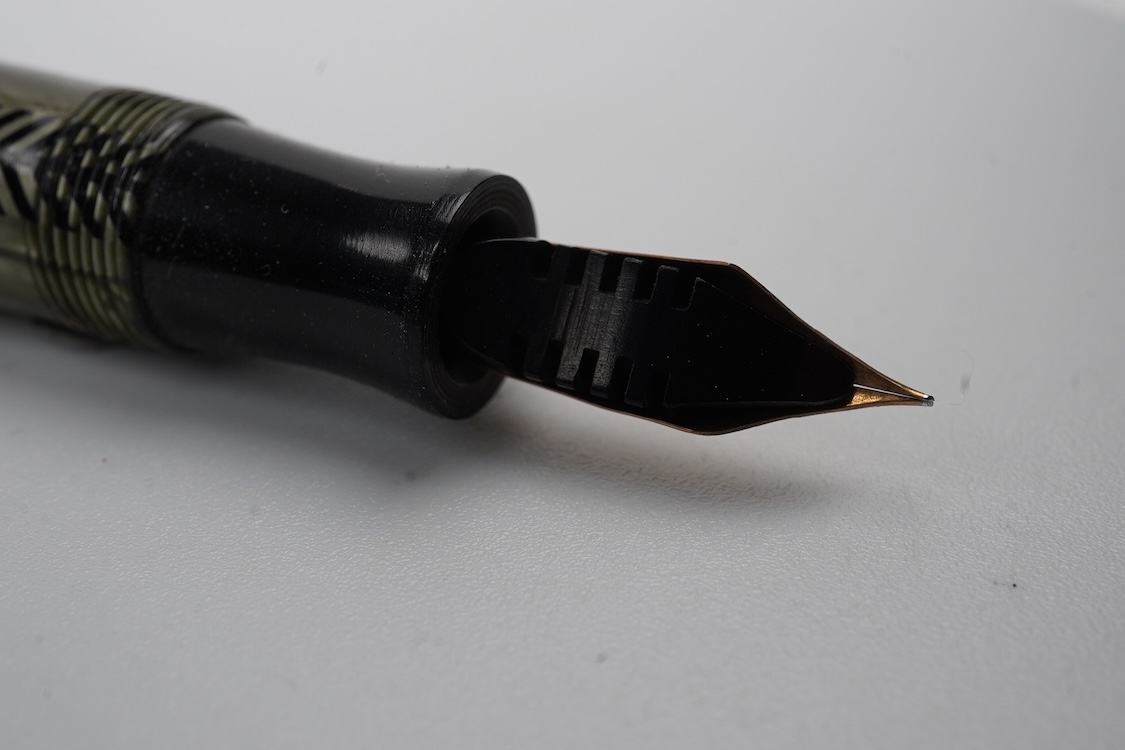 A Parker full size Royal Challenger fountain pen in grey herringbone, lovely condition, 14ct. gold nib
